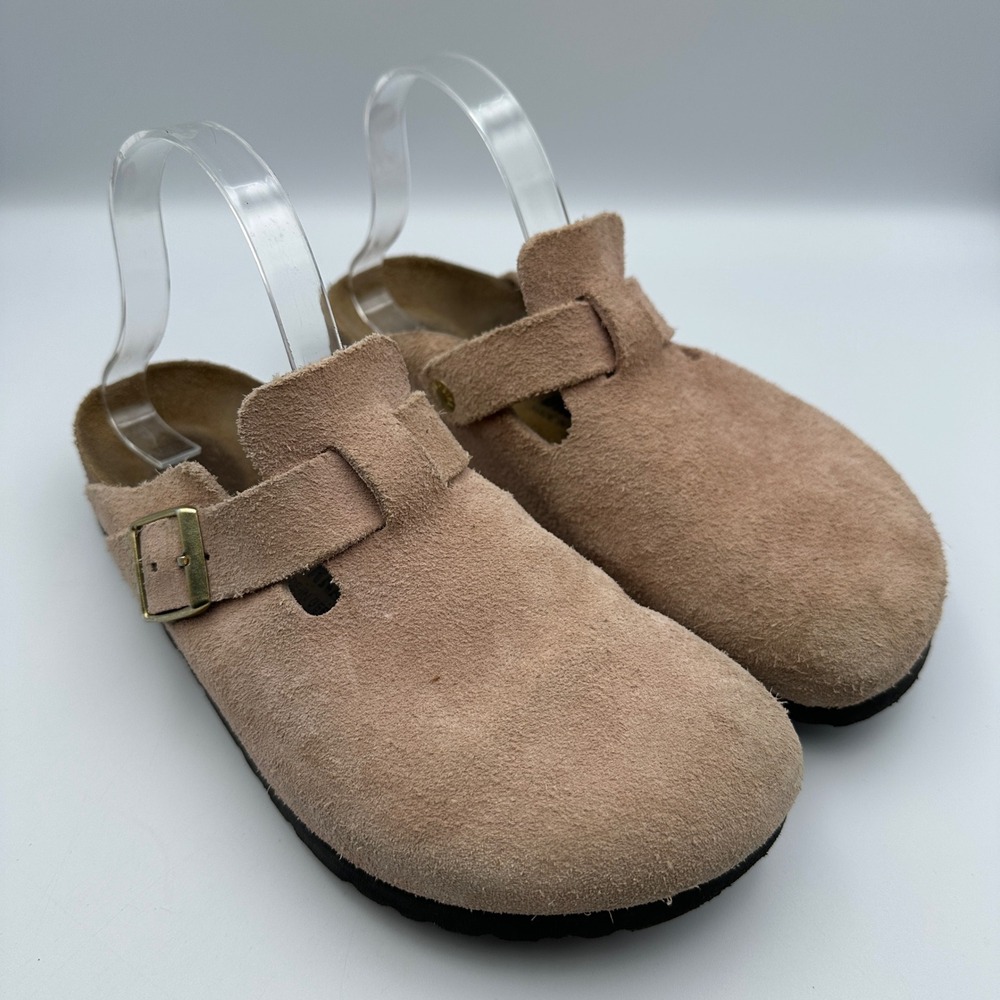 Birkenstock Boston Suede Clog W10 M8 Light Rose Pink Buckle Slip On Mules 41 - Picture 2 of 13